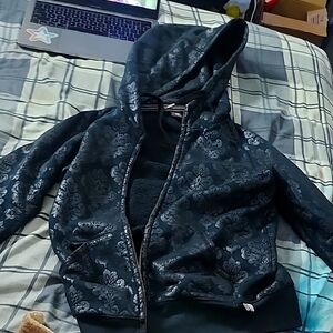 TNA Black Gothic Floral Zip Hoodie